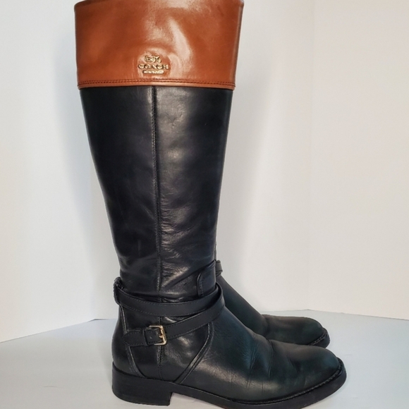 COACH Elm Knee High Riding Leather Boot Black/Saddle Size 7.5 - Picture 11 of 11